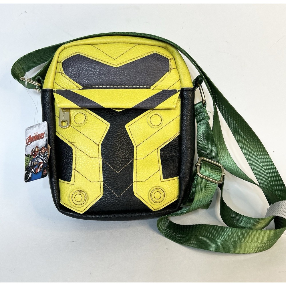 Buckle-Down MARVEL LOKI Crossbody Bag Green Yellow Black 8x6.5x2 Faux leather